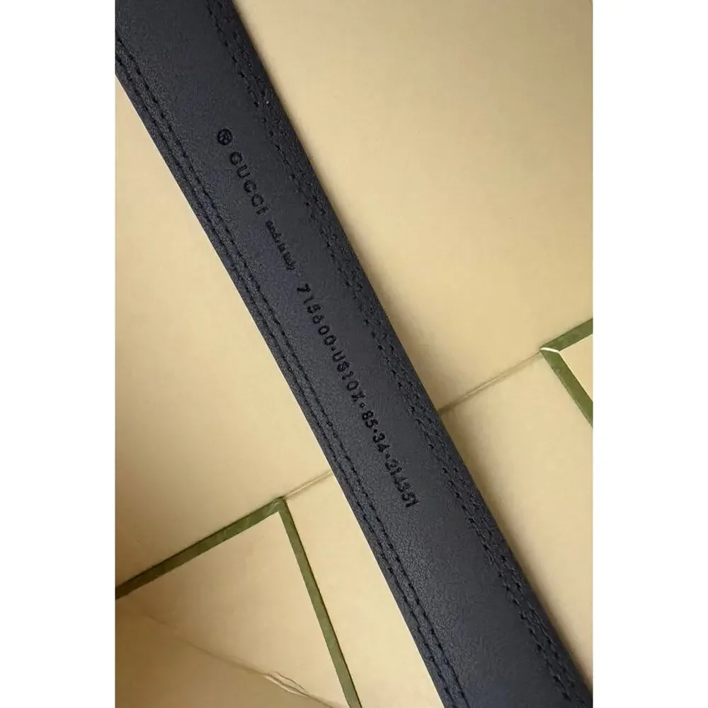 Gucci Men's Rectangular Buckle Leather Belt Black 85/34 Italy 715600 NWOT